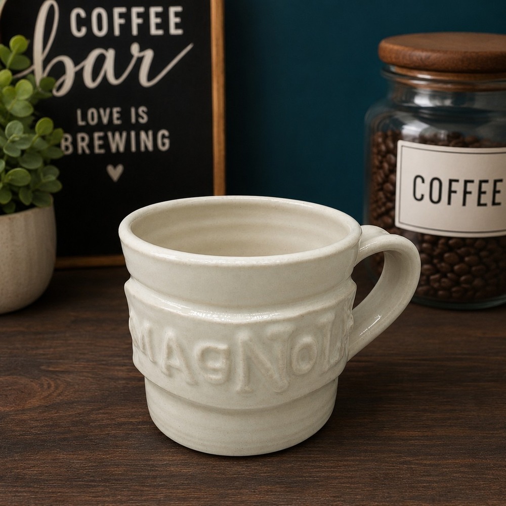 Magnolia Black Oak Art Pottery Mug Rippled 12oz Cottagecore Farmhouse Rustic